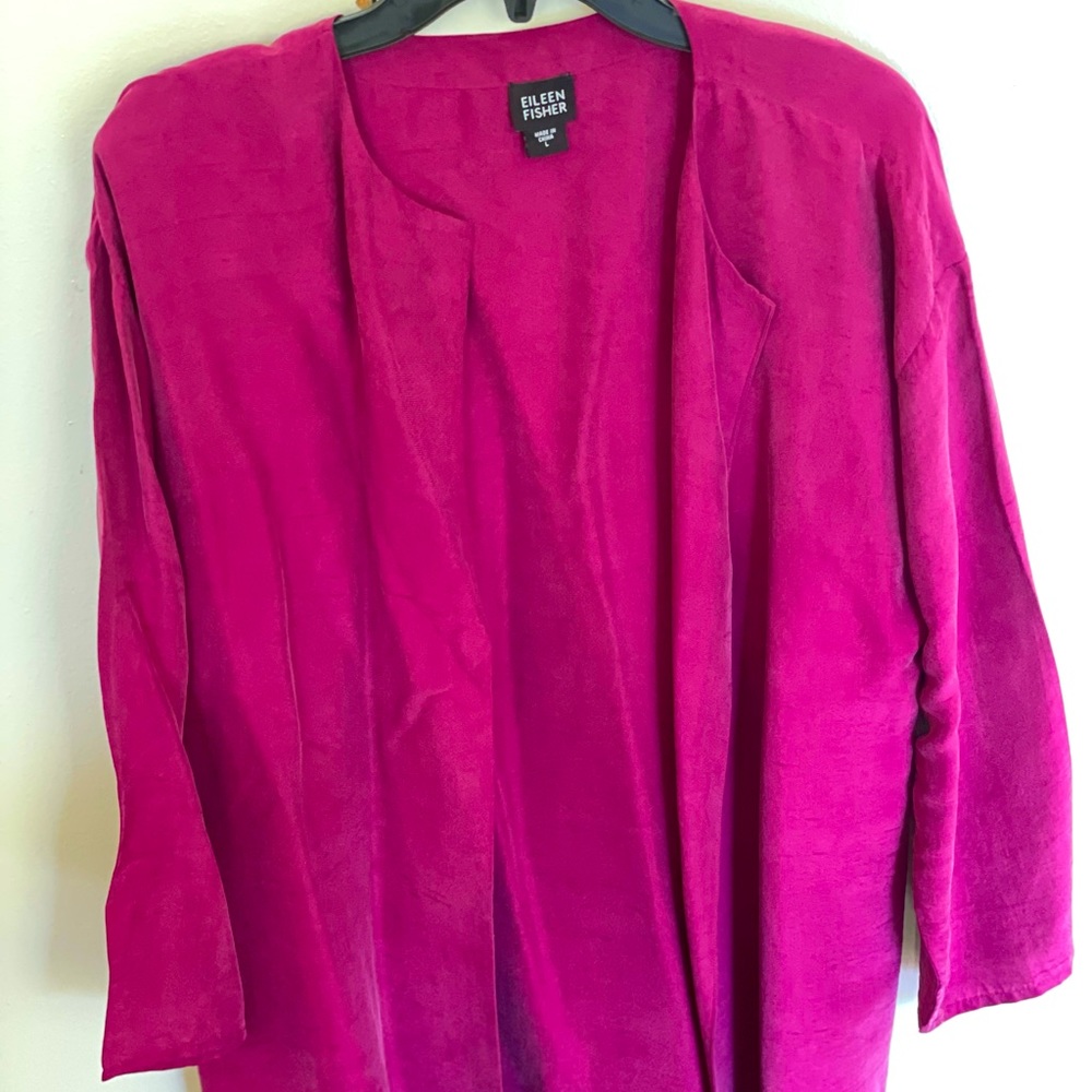 Eileen fisher hot pink raw silk long jacket